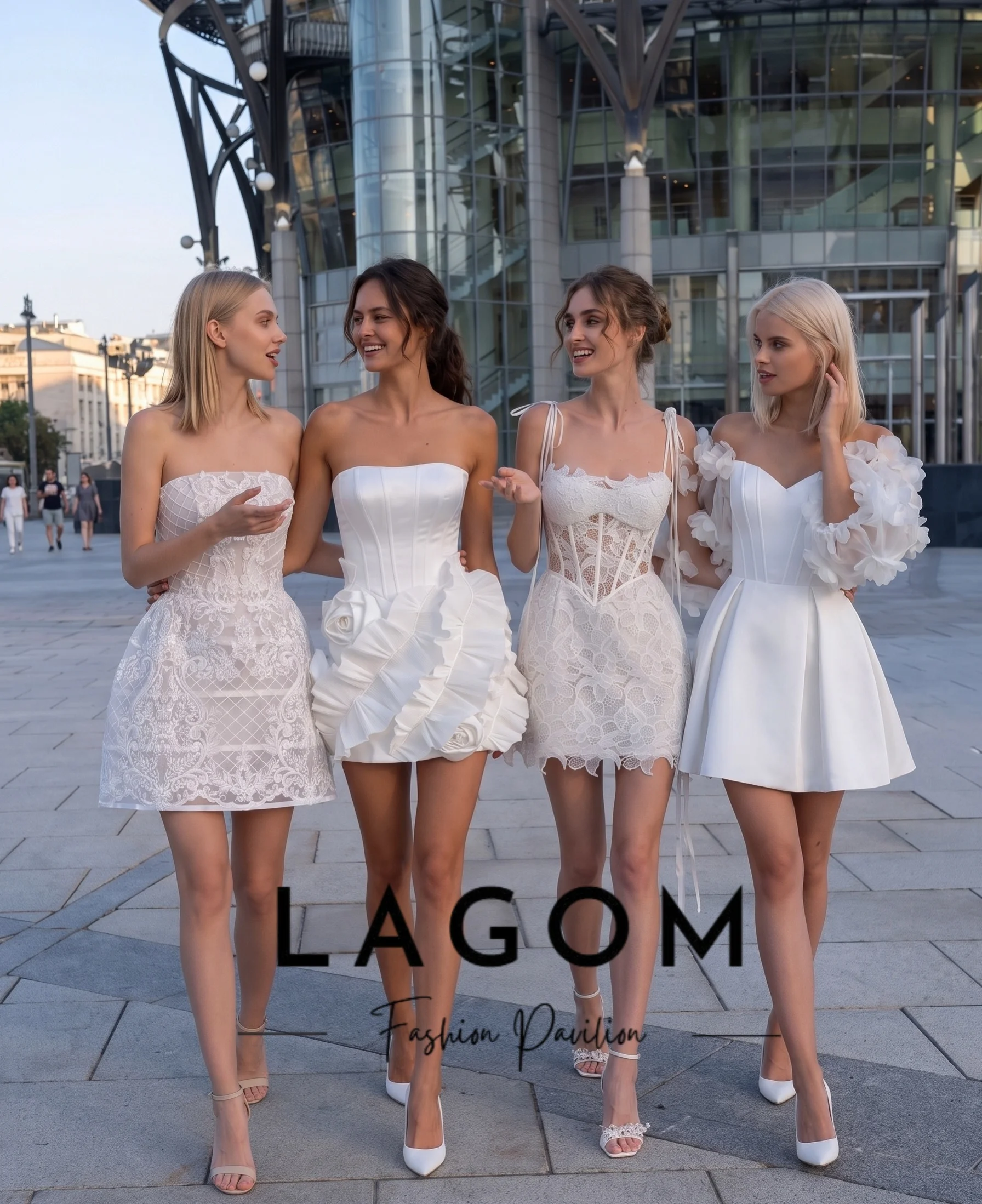 Lagom Elegant Off Shoulder Satin Wedding Dress 3D Floral Puff Sleeve Corset Elopement After Party Vestido De Novia Customized