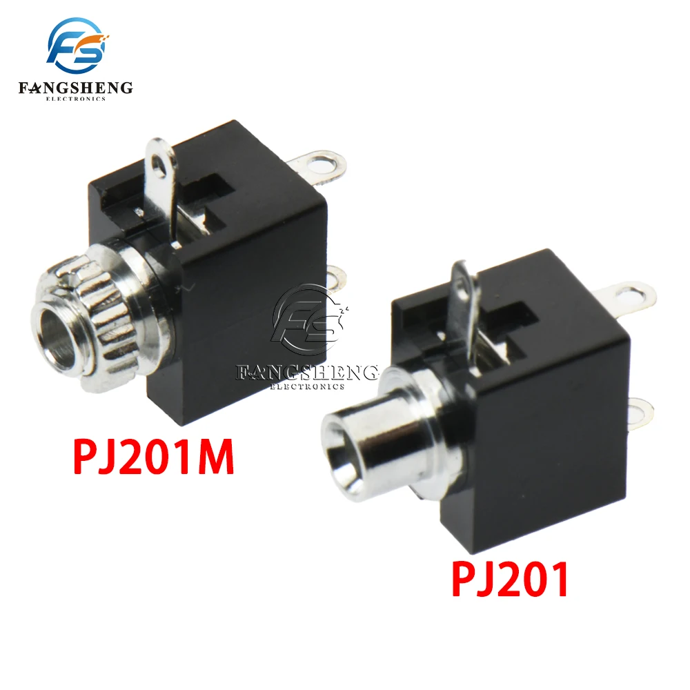 10/100/1000PCS  PJ-201M PJ201M 2.5MM Headphone Jack Audio Jack Connector 2.5 Mono Audio Socket PJ201 3 Feet 3Pin