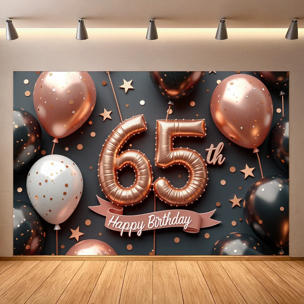 Фон для баннера с днем рождения с золотыми звездами, фон для вечеринки в честь 65-й день рождения, реквизит из ППТО, товары для вечеринок