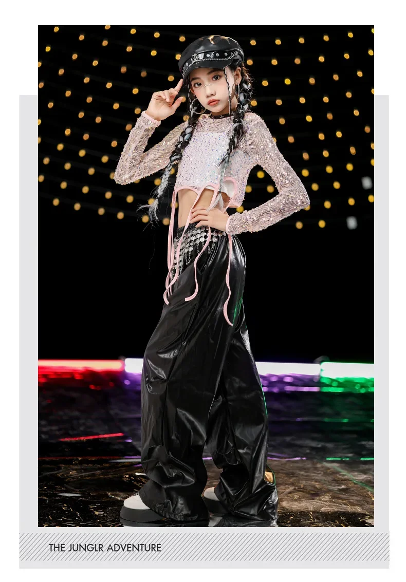 Jazz Hip-Hop Tanzkostüm für Mädchen, Pailletten-Streetdance-Outfit, Kinder-Mädchen-Gruppen-Bühnenauftritts- und Laufsteg-Set – Detail 8