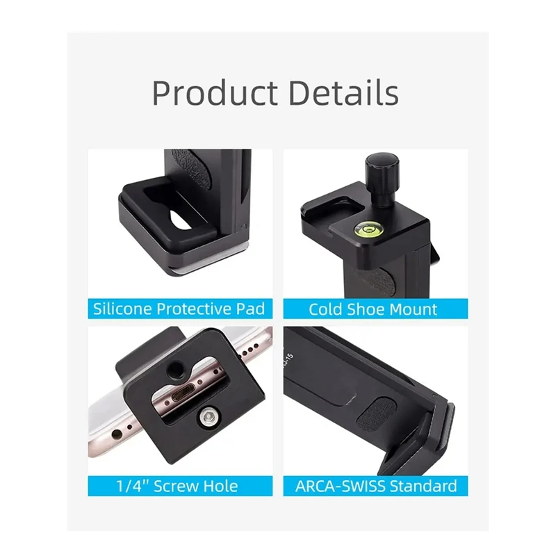 حامل هاتف لوحي عالمي من سبائك الألومنيوم ، مشبك ثلاثي القوائم ، قوس قابل للتعديل للهواتف المحمولة ، متين ، أسود