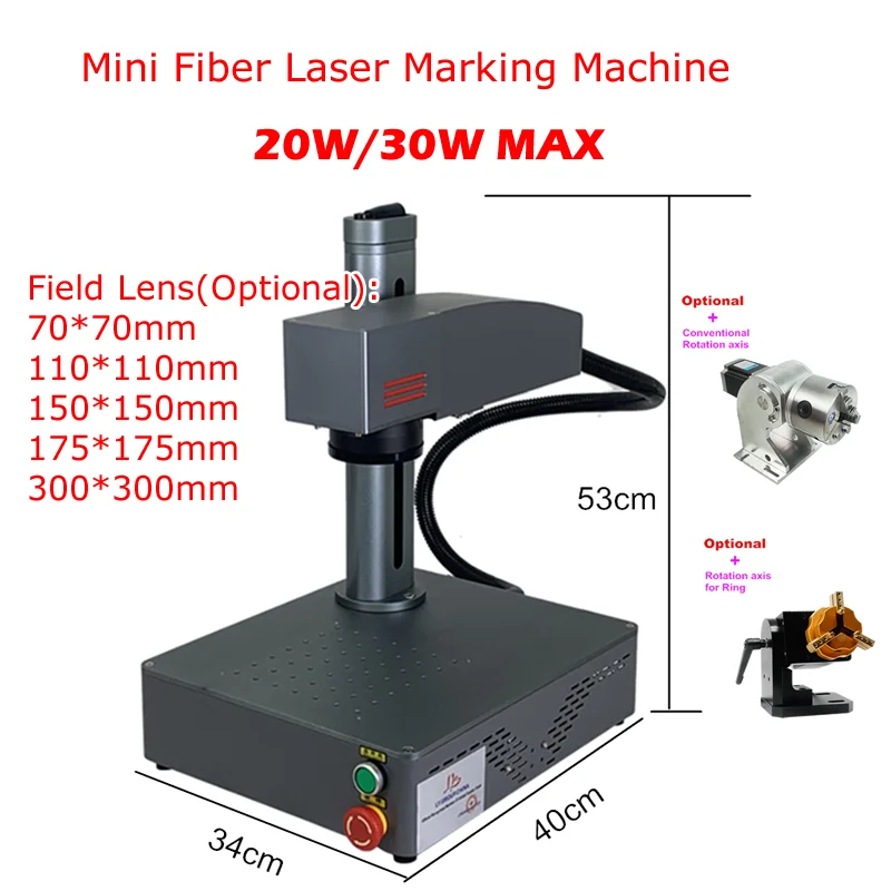 30W MAX Raycus Desktop Mini Fiber Laser Nameplate Marking Machine 20W For PVC Plastic Stainless Steel With Rotary Axis