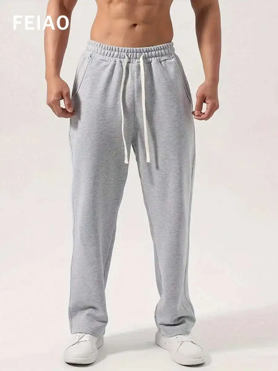

Men's Gray Drawstring Casual Sweatpants, Loose Fit, All-Season Comfort