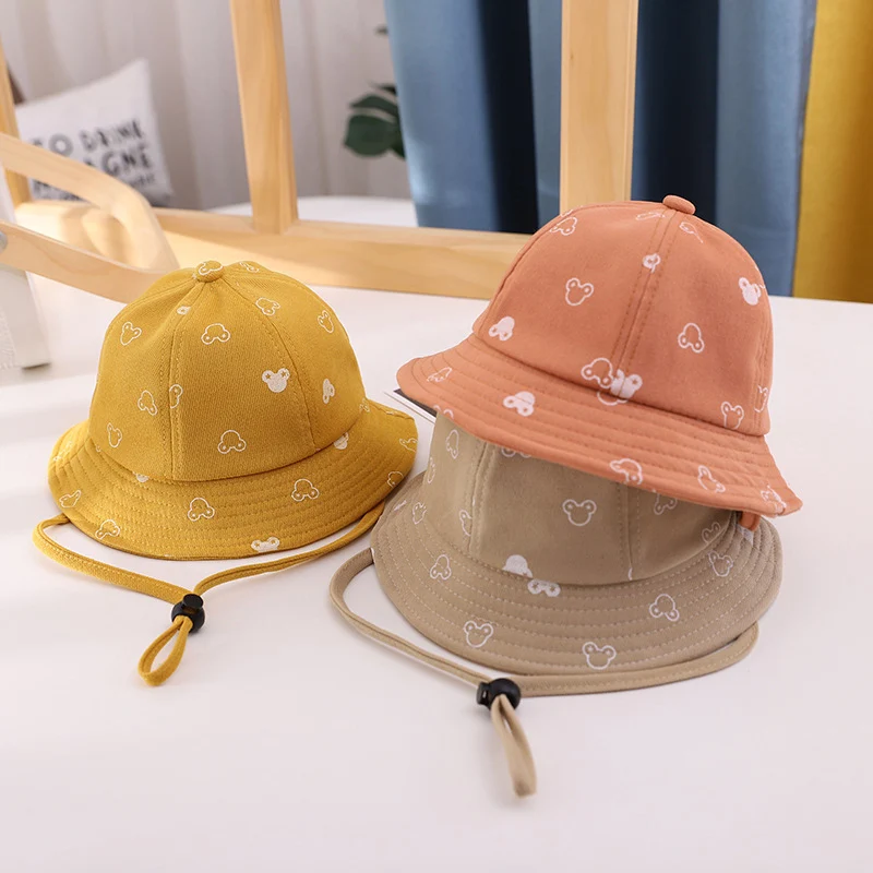 Baby Sunscreen Bucket Hats Cute Cartoon Print Toddler Boy Girl Outdoor UV Protection Fisherman Caps Korean Adjustable Kids Hats image 4