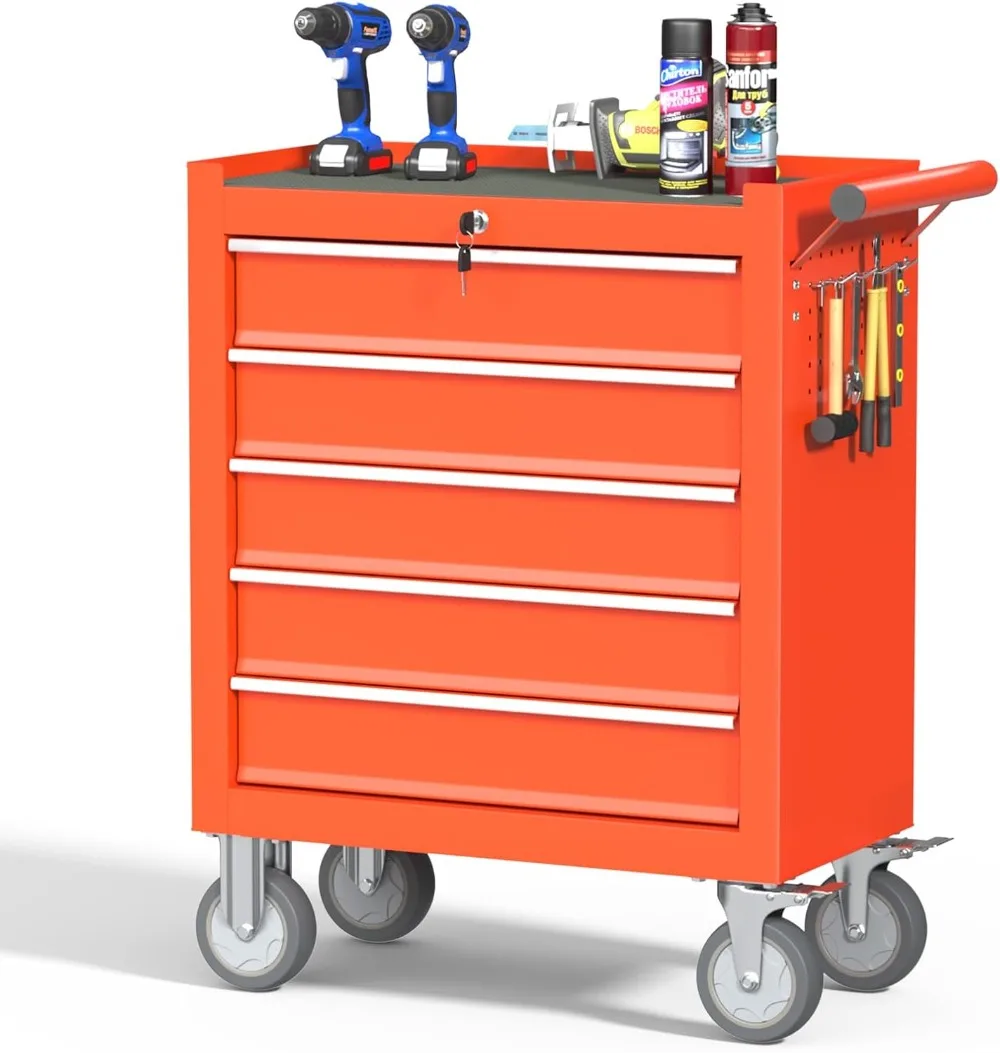 

Комод для инструментов с 5 ящиками и колесами, сверхмощный ящик для инструментов с ящиками, металлический шкаф для хранения инструментов с вкладышами для ящиков