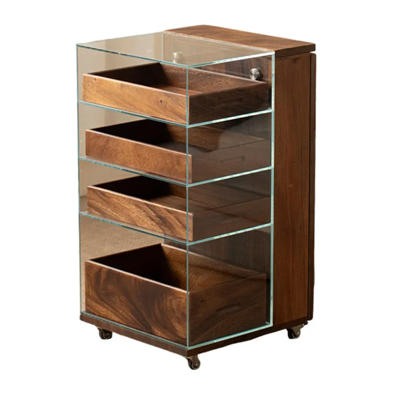 Moji South American Walnut Mobile Glass Dental Cabinet Tea Ceremony Accessories Tea Room Display Tea Set Bogu Shelf Cabinet