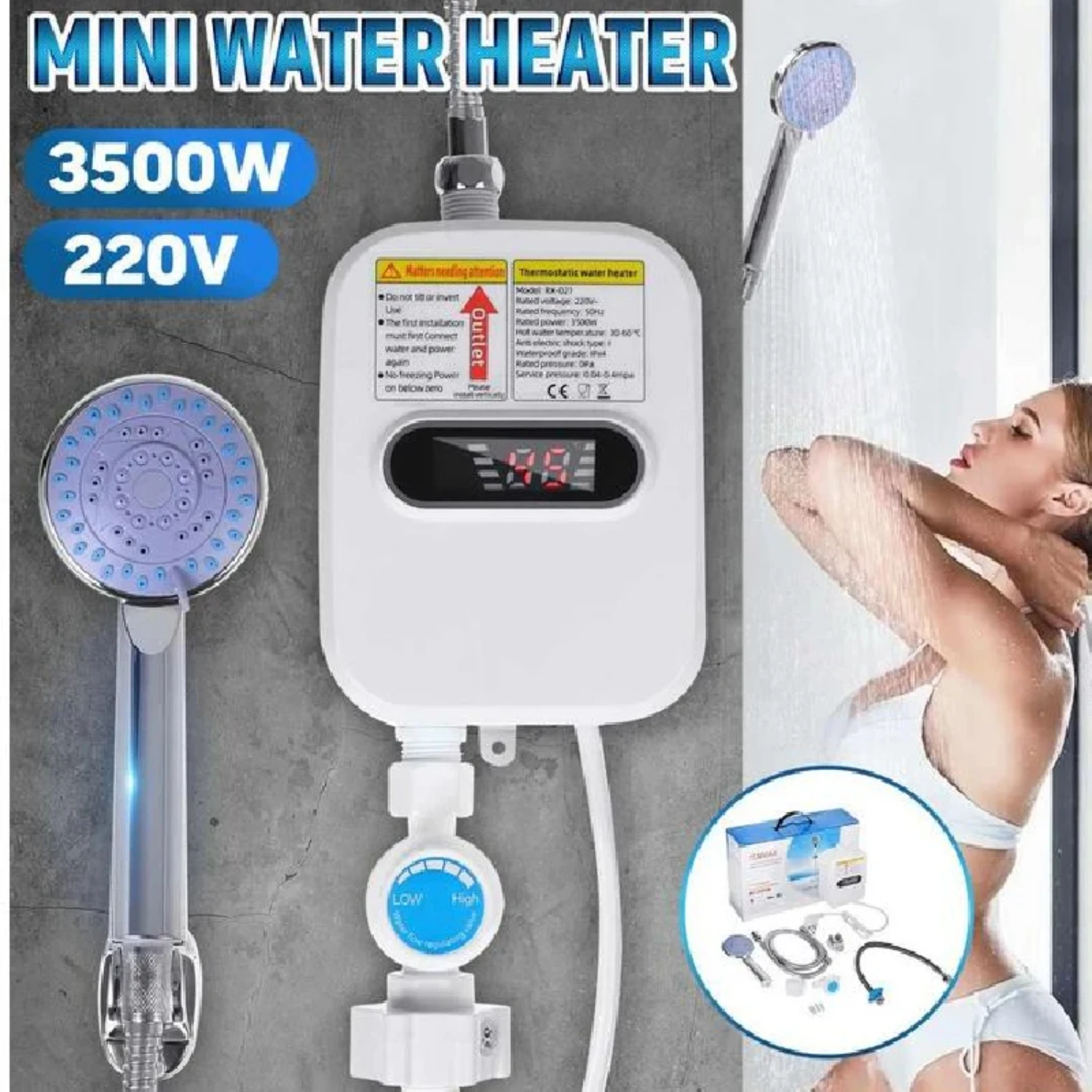 

RX-21,Warmtoo Tankless 3500W Mini Instant Hot Heater Kitchen Faucet Tap Heating 3 Seconds Instant Heating