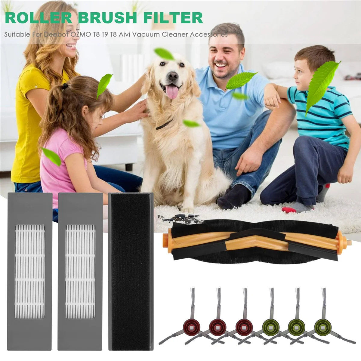 فرشاة دوارة فرشاة حافة مرشح ، مناسبة ل ECOVACS ، Deebot ، Ozmo ، T8 ، T9 ، T8 ، Aivi ، ملحقات المكنسة الكهربائية