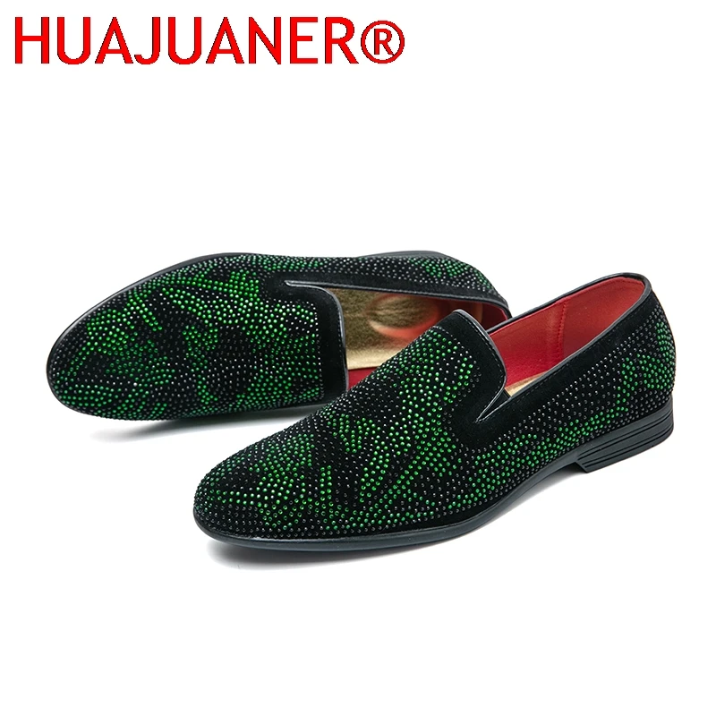 

Men's Rhinestone Embellished Pointed Toe Loafers Slip-On Comfortable Casual Business Dress Leather Shoes Luxury Party Moccasins