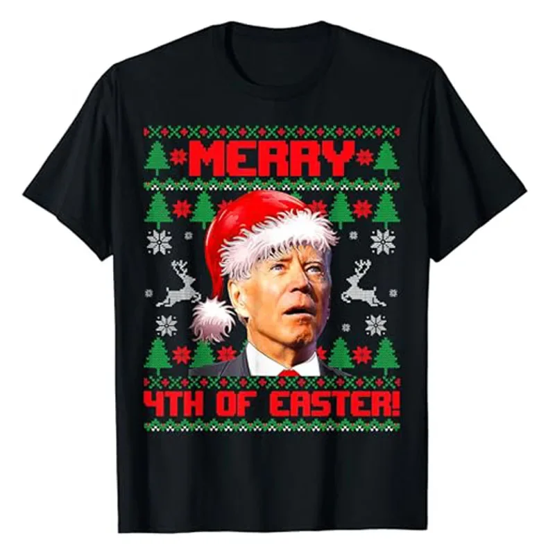 

Family Matching Xmas Costume Saying Tee Holiday Graphic Tops Merry 4th of Easter Funny Joe Biden Christmas Ugly Sweater T-Shirt