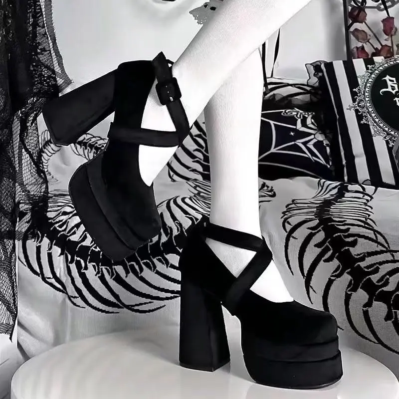 Designer Platform Women Mary Jane Shoes Fashion Elegant Cross Strap Thick Heel Shoes Ladies College Style Dress Pumps Shoes view 2
