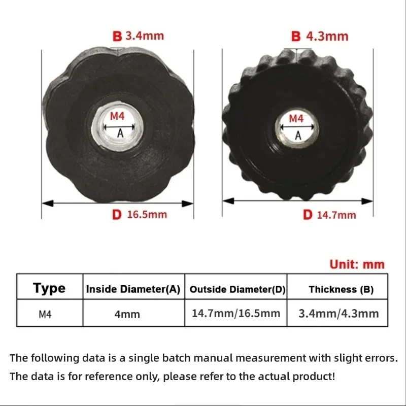 Black & White Adjustment Knob Nut Plastic Adhesive Head Through-Hole Plum Hand Tighten Nuts M4