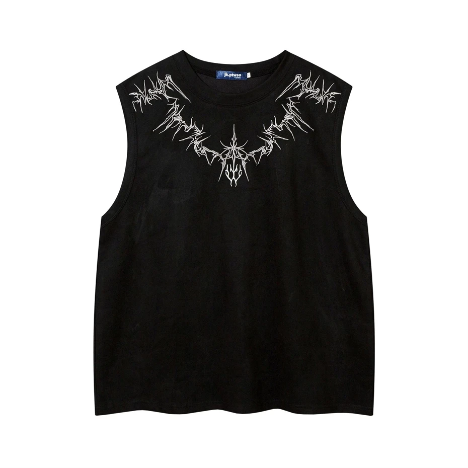 

Hip Hop Tank Tops Men Suede Print Sleeveless T-shirt Streetwear American Punk Y2k Harajuku Fashion Summer Vests Mens Clothing