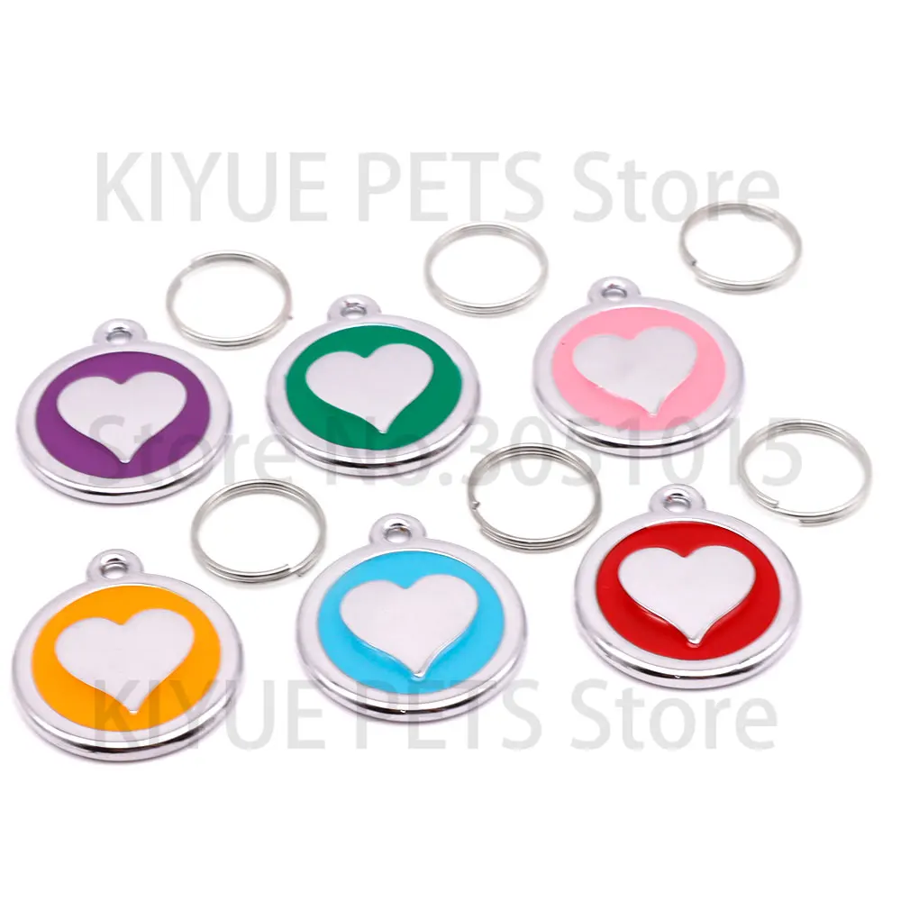 

Оптовая продажа, 100 шт. милых круглых бирок-подвесок для животных с сердечками, из сплава, с возможностью индивидуальной гравировки номера телефона