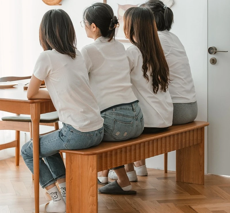 Taburete largo de cabecera de troncos de madera maciza de estilo japonés, banco de mesa de comedor para restaurante nórdico para el hogar