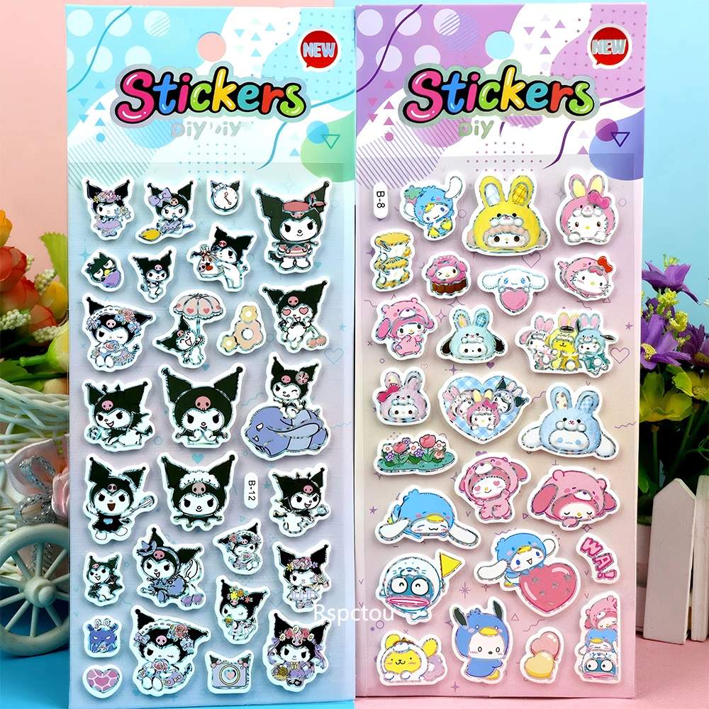 6 pièces mignon Kuromi mélodie Sanrio 3D bulle autocollants dessin animé récompense autocollant jouet bricolage réfrigérateur ordinateur portable téléphone décoration décalcomanies en gros