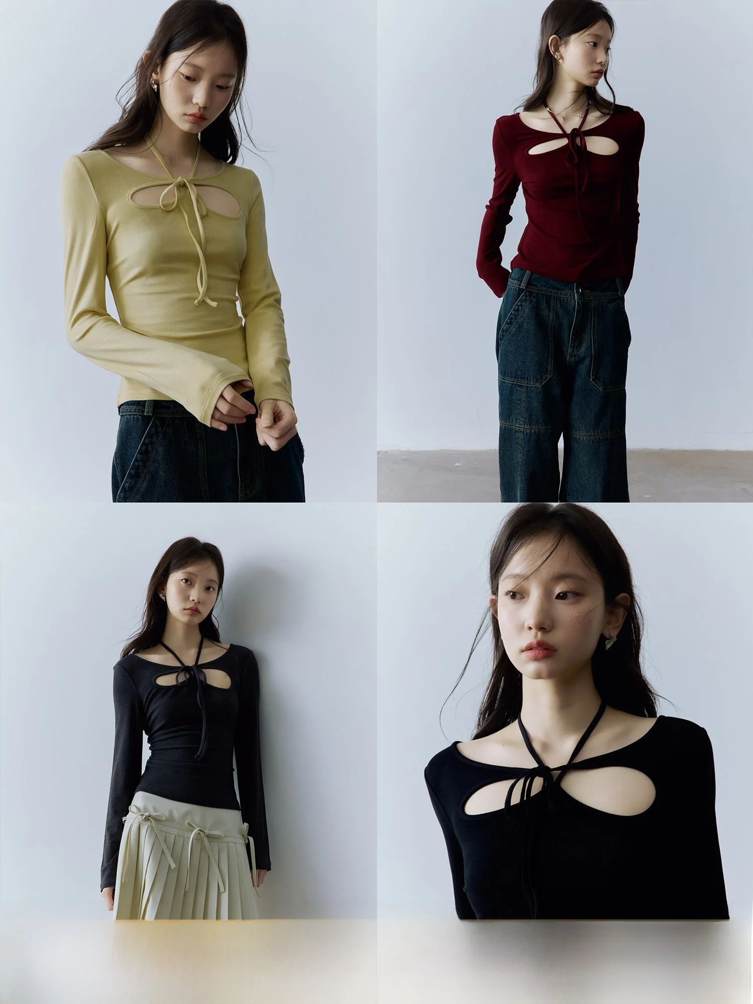 

Универсальный вязаный топ Fussed Balletcore с вырезами, четыре цвета, деконструированный дизайн, для девушек, подходит ко всему