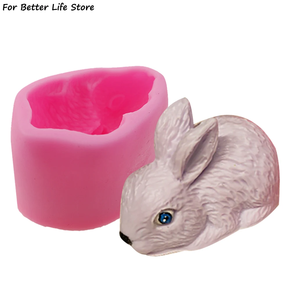 1Pcs 90G Silicone 3D Rabbit Mold Pink DIY Aromatherapy Candle Modeling Ornaments Easter Fondant  Thermostability Clear Texture