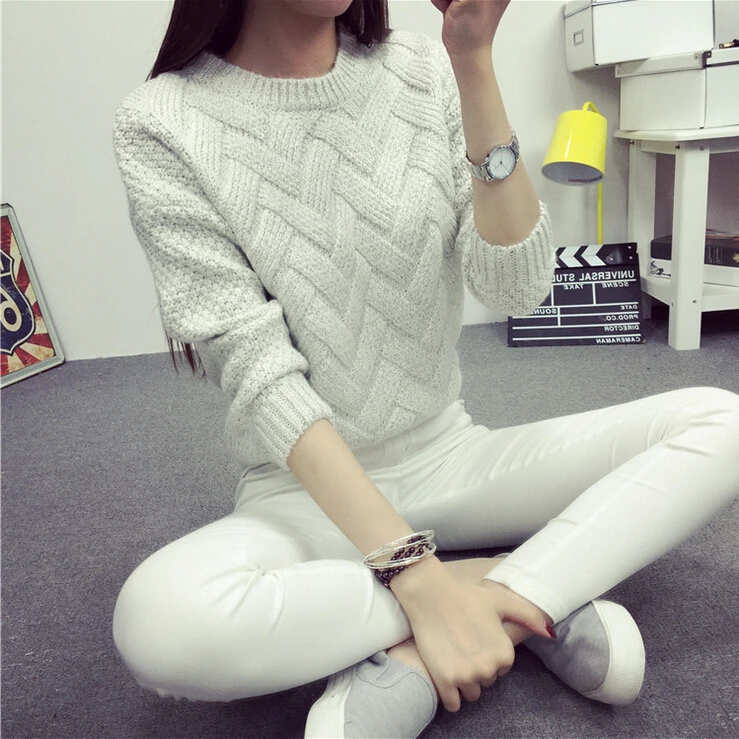 Women Pullover Female Casual Sweater Plaid O-neck Long Sleeve Mohair Sweater Autumn and Winter Style Cropped Sweater Fall Women