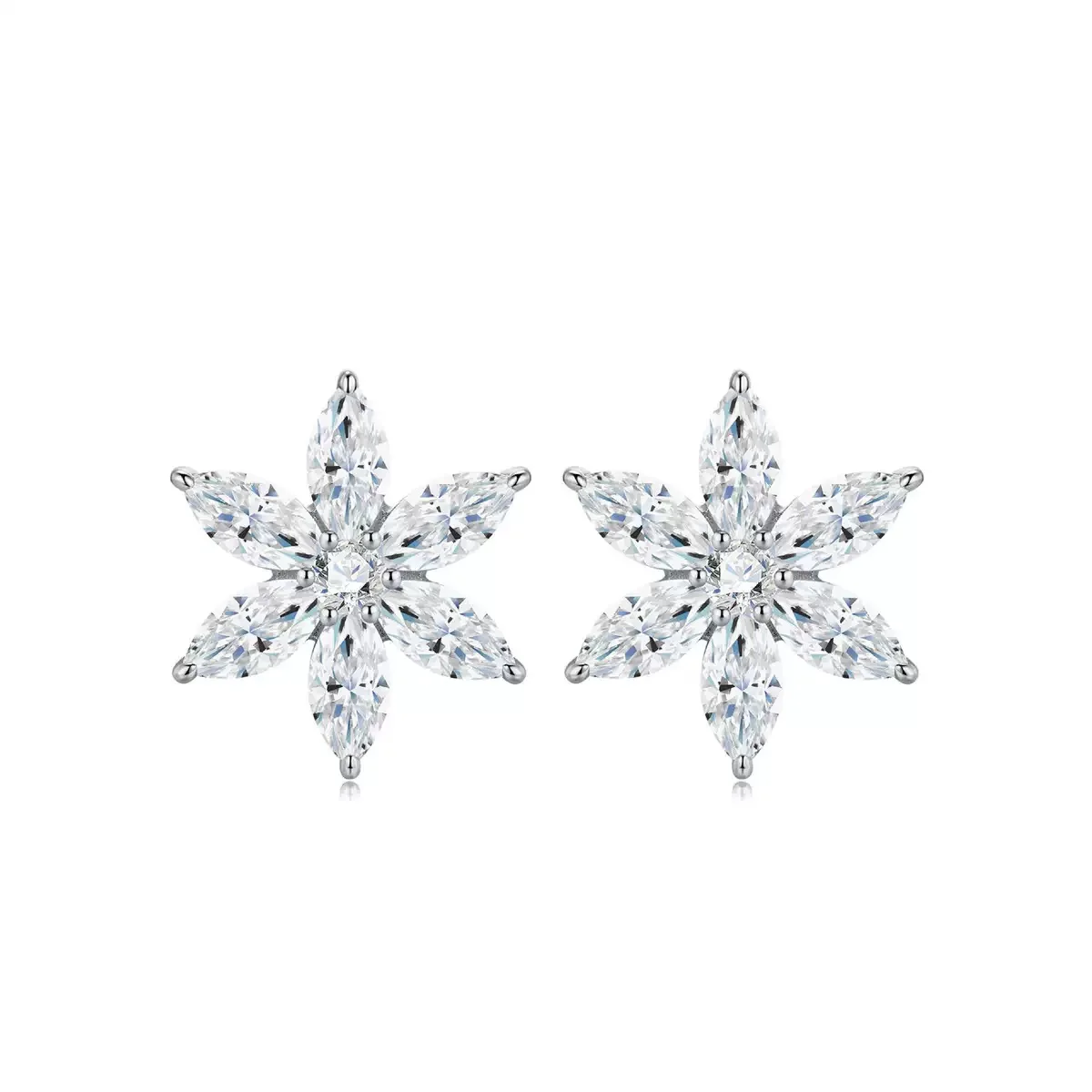 925 Sterling Silver D Color Moissanite Diamond Flower Stud Earrings for Women Fine Jewelry Geometric Flower Earrings Pass Tester