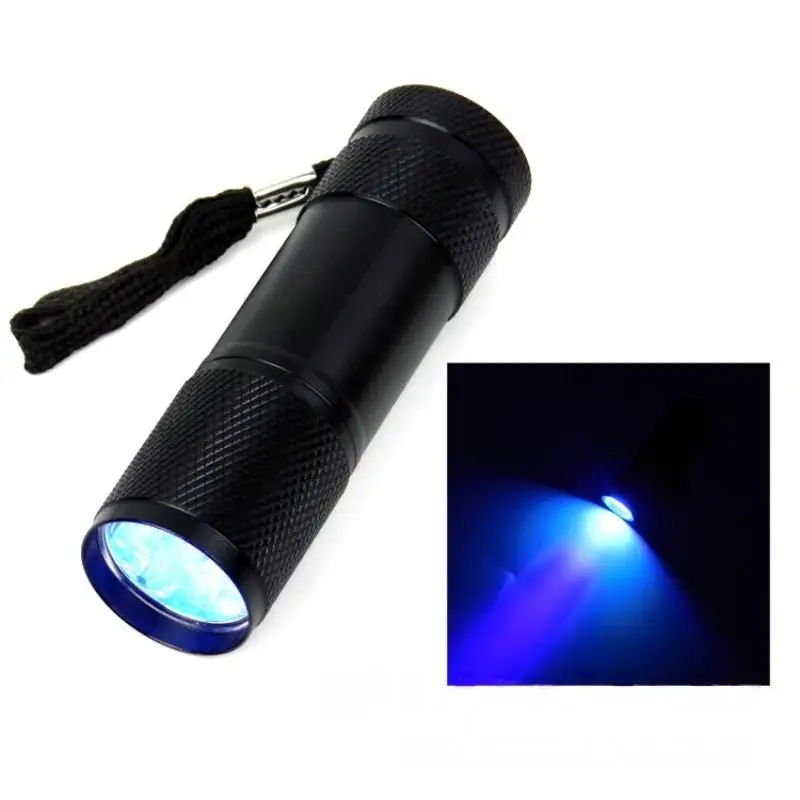 

1PC Professional Purple Light Anti-Skid 395nm Backlight Portable Ultraviolet Torch Gadgets 9LED Mini Flashlight With Rope