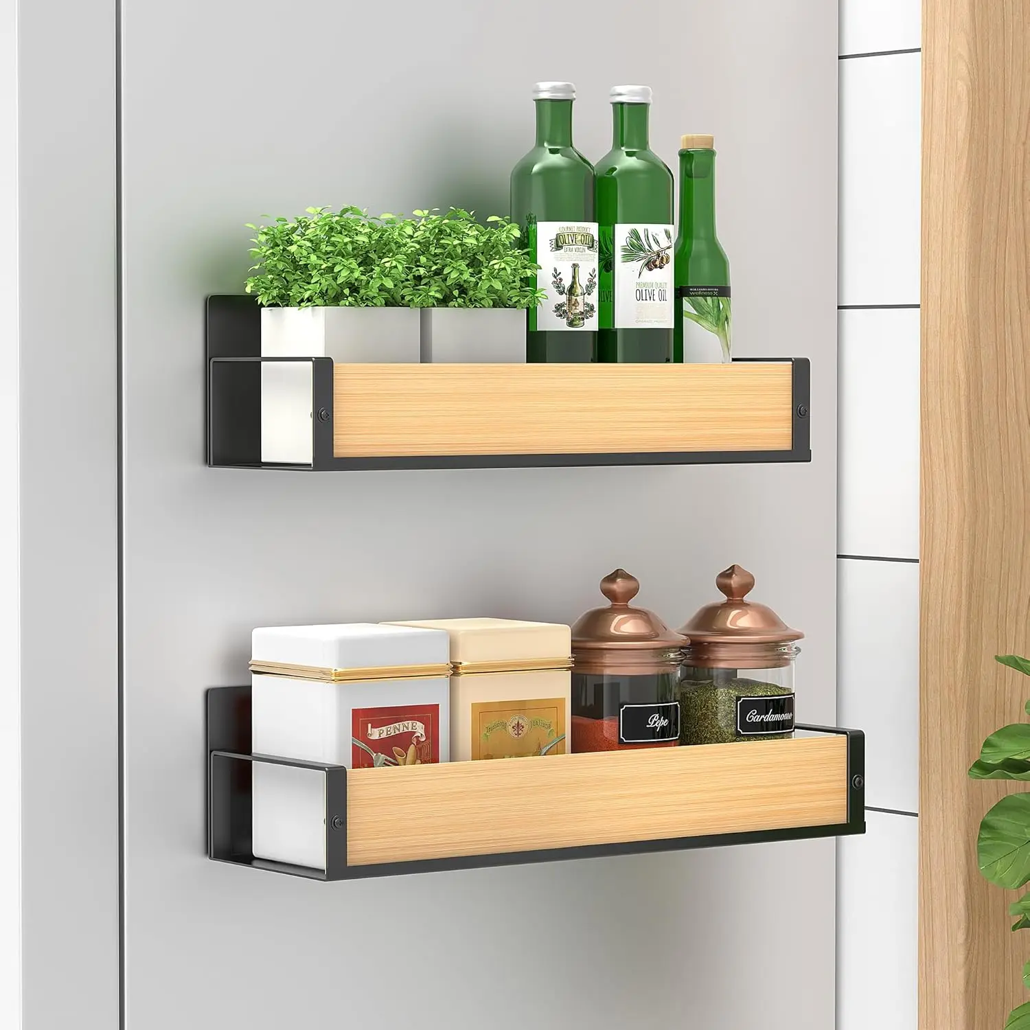 

1pc Magnetic Spice Storage Rack Organizer for Refrigerator and Oven, Wood Fridge Organizers and Storage