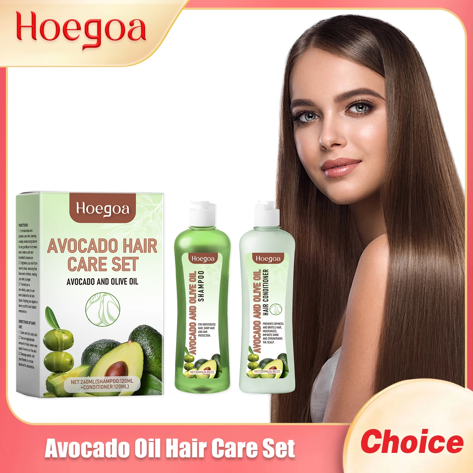 Hoegoa Avocado Oil Hair Care Set Improve Growth Thicken Deep Cleaning Plants Extract For Silky Hair Shampoo Conditioner Products
