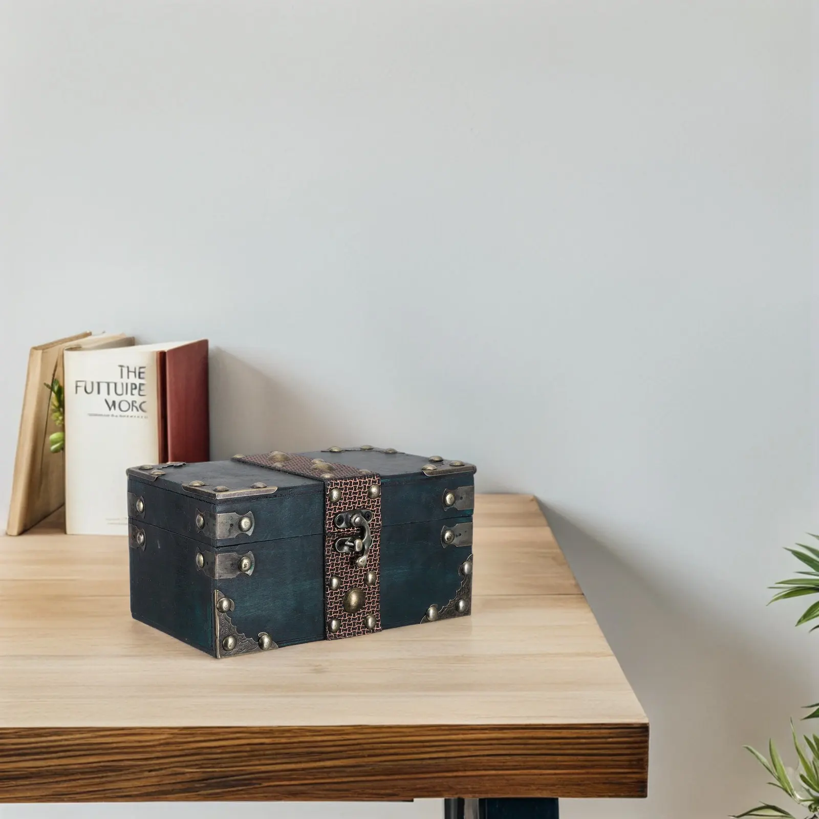 

Vintage Treasure Chest Jewelry Box Dark Green Retro Wood Lockable Decorative Storage Organizer Compact Jewelry Holder