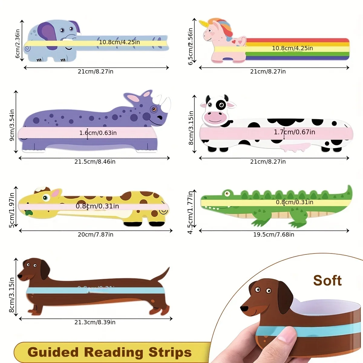 視覚的ストレスを軽減するガイド付きリーディング ストリップ 7 個 - 子供、ディスレクシアのための読書追跡ルール