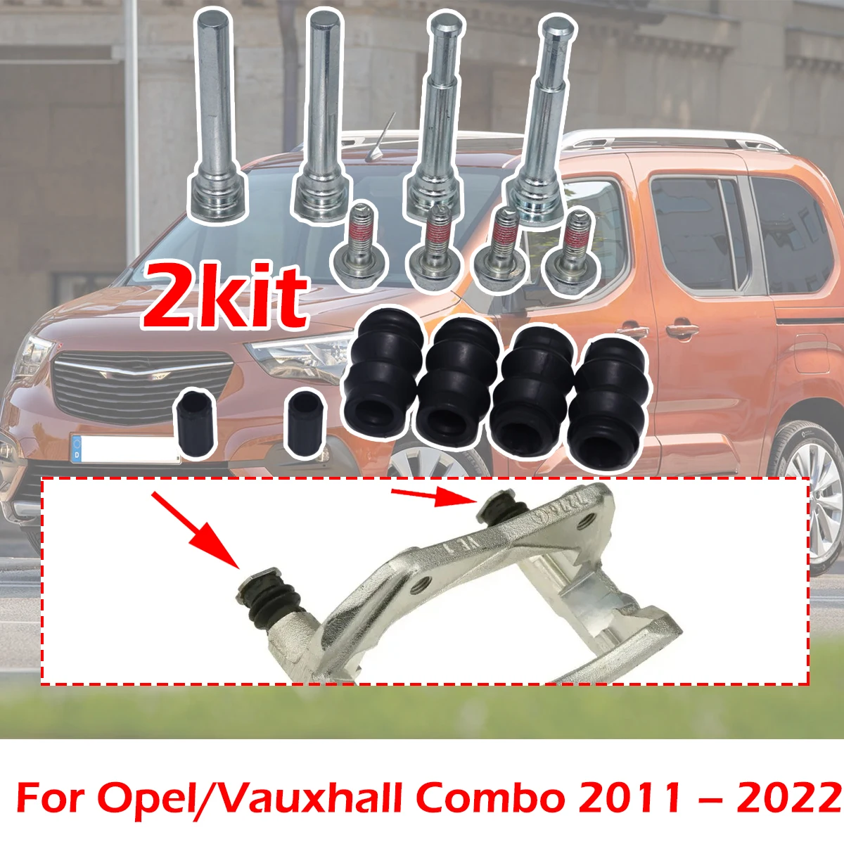

14PC Front Brake Caliper Slider Guide Pins Bolt Kit For Opel Vauxhall Combo 11-2022 Left Right Disc Housing Bellows Sleeve Seal