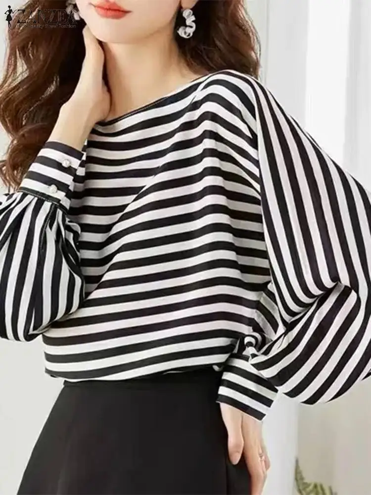 

2024 Spring Long Sleeve Work Shirt Casual Female Party Holiday Blusas Loose Striped OL Work Tops ZANZEA Fashion Women Blouse
