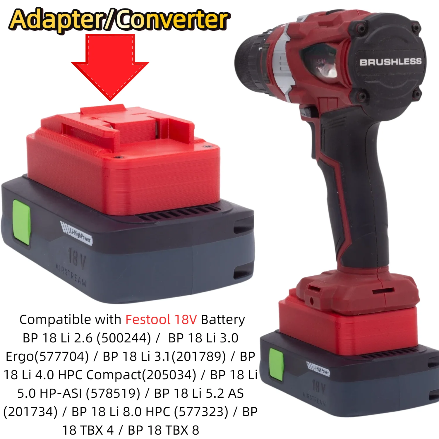 Battery Adapter/Converter for Festool 18V BP‑18 Li‑HPC Ergo TBX Series Battery To Ozito PXC 18V Power Tools(Only Adapter)