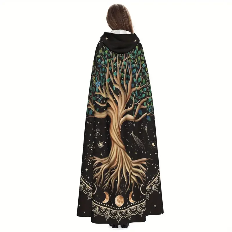 Magic Tree of Life Hooded Cloak - Retro Style Long Cloak, Suitable for Men and Women, Perfect for Role Playing and Halloween