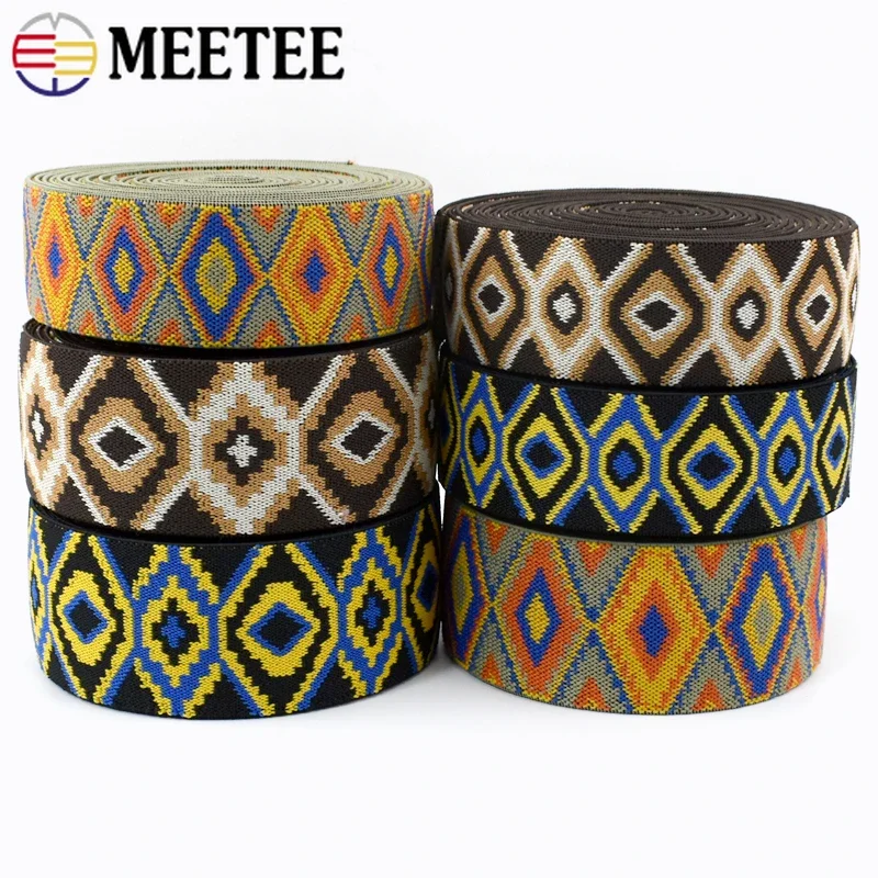 

1-5Meters Meetee 25/40/50mm Ethnic Elastic Band Jacquard Sewing Elastics Rubber Bands Decorative Ribbon Bag Webbing Spring Tape
