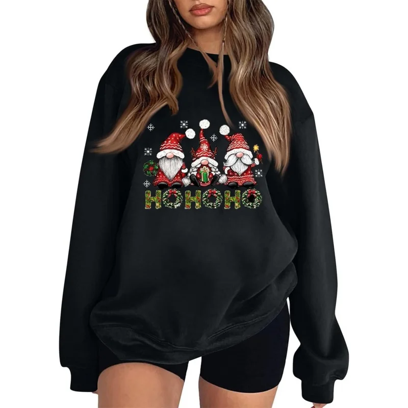 

Ladies' Christmas sweatshirt with fun and innovative pumpkin print round neck hoodie