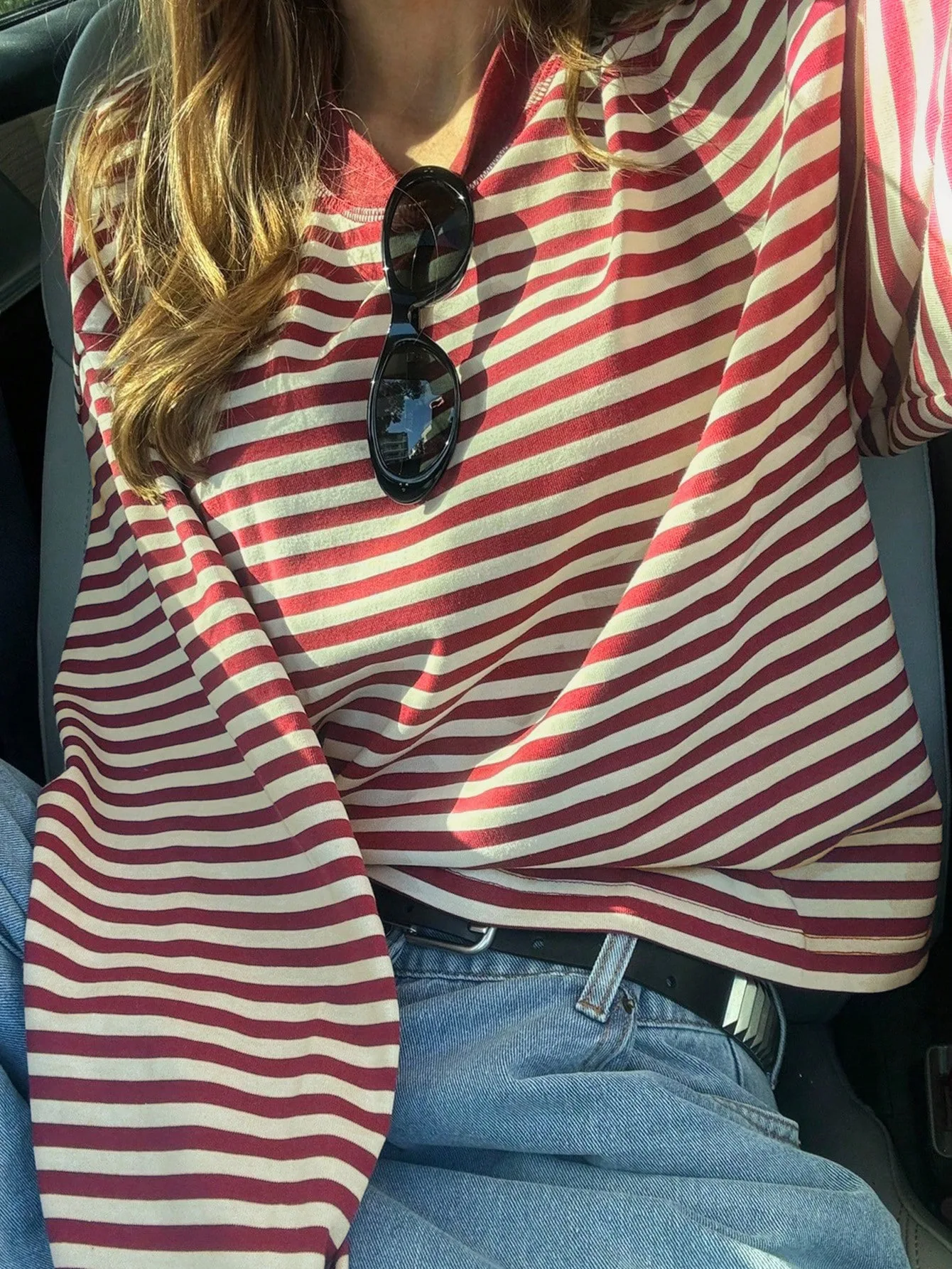 Women Lazy Loose Fit European American Style Retro Color Block Striped Long Sleeve T Shirt Casual Versatile Oversized Basic Stre view 5