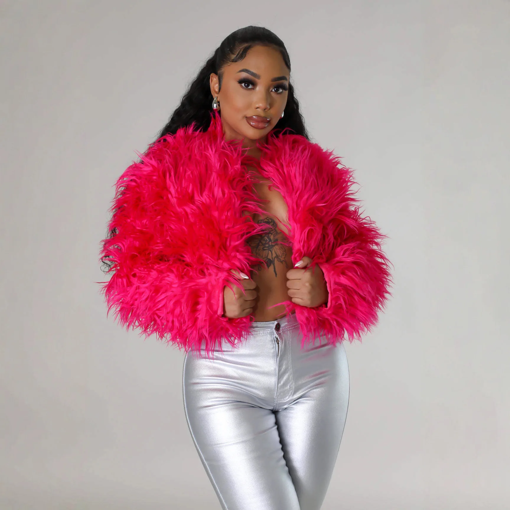 

Solid Faux Fur Coats Women Full Sleeve O-neck Open Stitch Covered Button Fur Jackets Winter Autumn Warm New Fashion