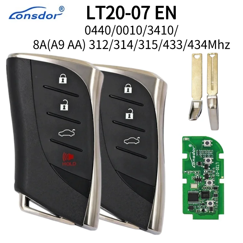 Lonsdor LT20-07EN 스마트 원격 키, 렉서스 RX ES300h ES200 LS500 LS500H 0440 용 AA A9 BA 칩, 312/314.3Mhz, 433.58 MHz, 434.42MHz, 8A