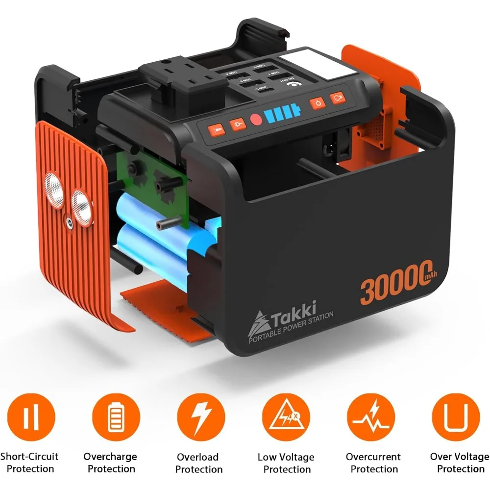 مولد طاقة شمسية محمول للتخييم: حزمة بطارية ليثيوم 111 وات في الساعة مع تيار متردد/تيار مستمر 110 فولت، ومنافذ USB، ومصباح يدوي LED