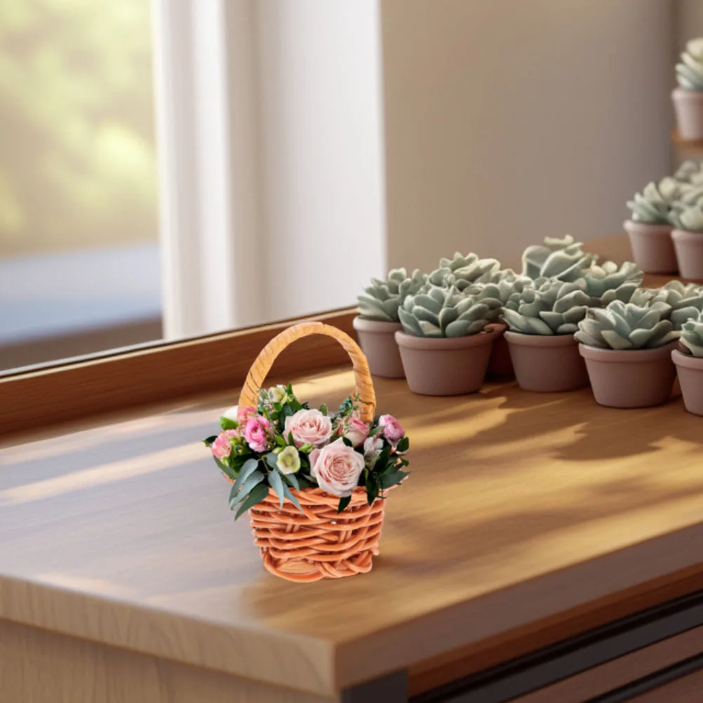 

16Pcs Mini Rattan Baskets with Handles Small Portable Storage for Home Decor Rustic Craft Photography Flower Basket