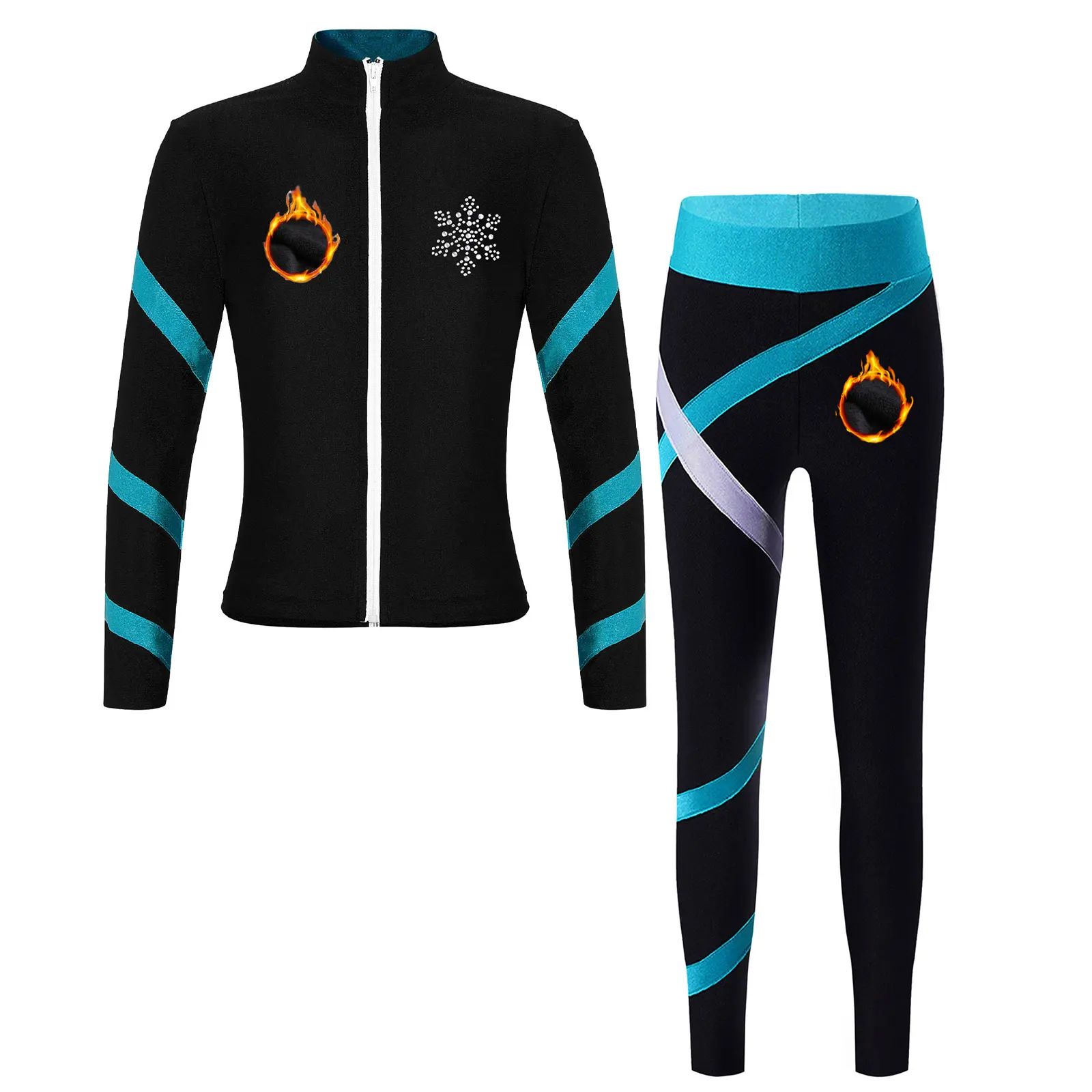 Nieuwe meisjes kunstschaatsen gym kleurblok sportset outfits lange mouw rits jas met legging voor podium yoga danstraining