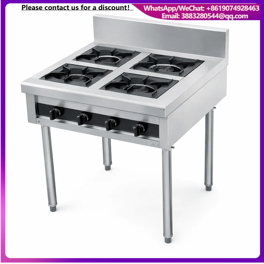 Professional Restaurant 201 Stainless Steel Chinese Cooking Range 4 Burner Commercial Gas Stove
