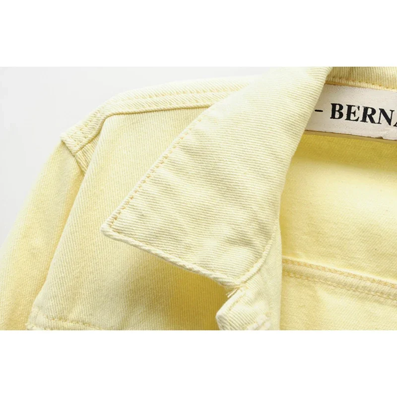 

Fashion Yellow Pink Denim Jacket Women Slim Short Cowboy Outerwear Spring Autumn New Korean Big Pocket Jeans Jacket Coat Female