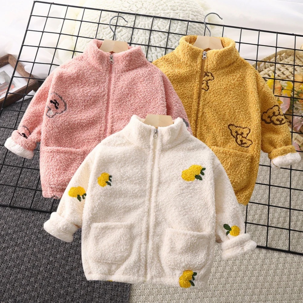 Children Girls Clothes Winter Fleece Thick Cartoon Lapel Sleeve Warm Coat Toddler Outwear Infant Toddler Jacket Clothing 12M-13Y