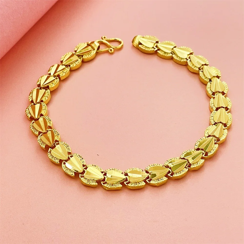 

Luxury 24K 9999 Pure Gold real gold Women's Heart Bracelet Wide 7mm Bracelet