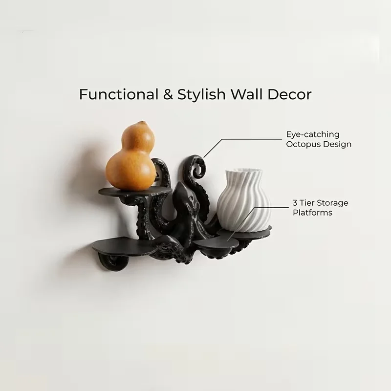 3D Printed Matte Black Octopus Tentacle Display Stand Multi Tray Retro Ocean Monster Sculpture Vanity Jewelry Small Decor Statue