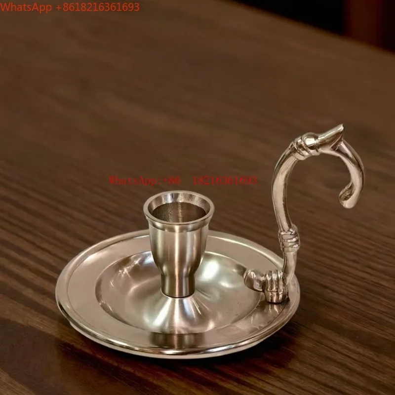 Imported Retro Brass Candle Holder Handheld Candle Holder Home Decoration Windproof Metal Candle Holder Ornament