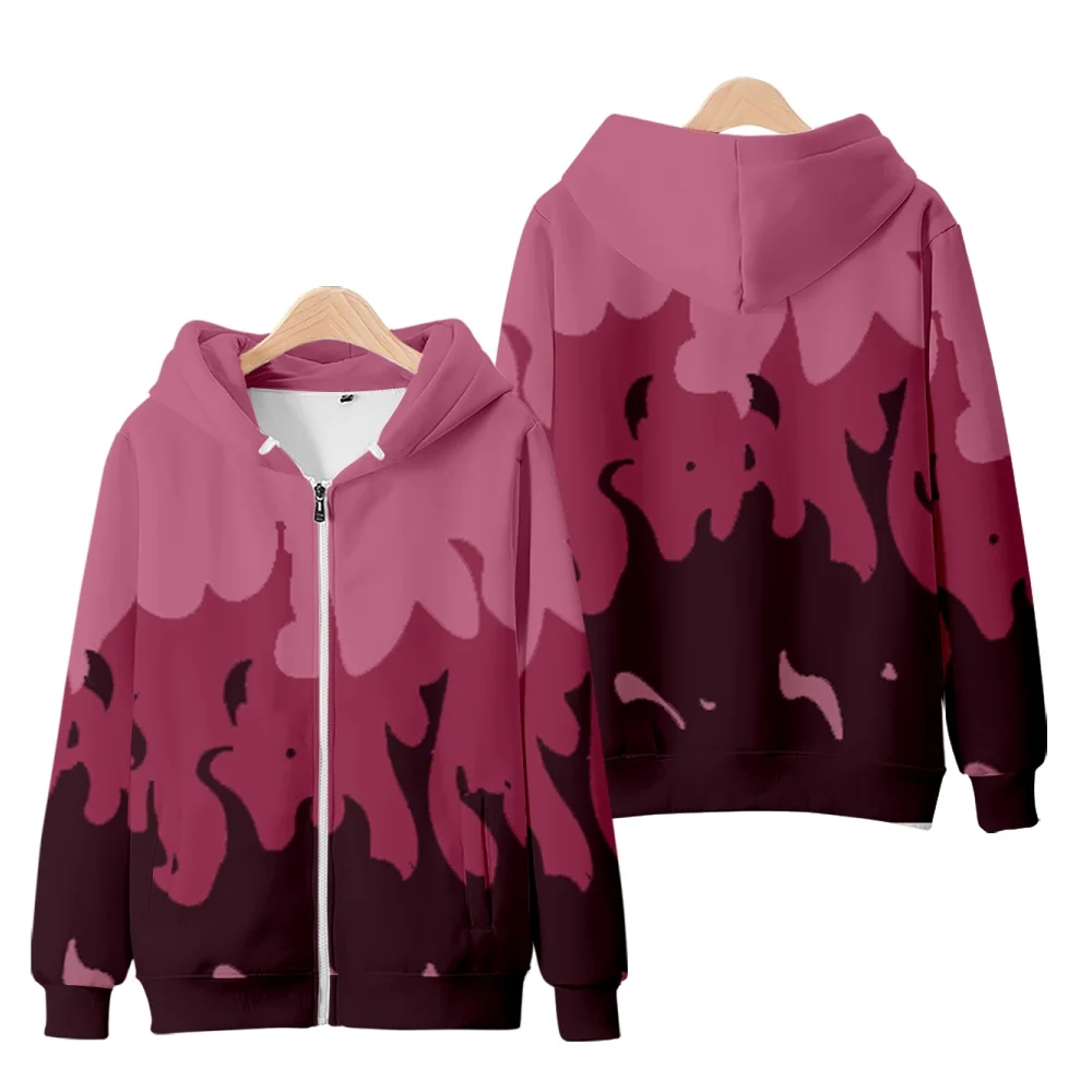 

Anime Merch Hoodie Zipper Flame Purple And Red 3D Print Zipper Coat For Women And Men Streetwear Clothes Kawaii Kids Tops