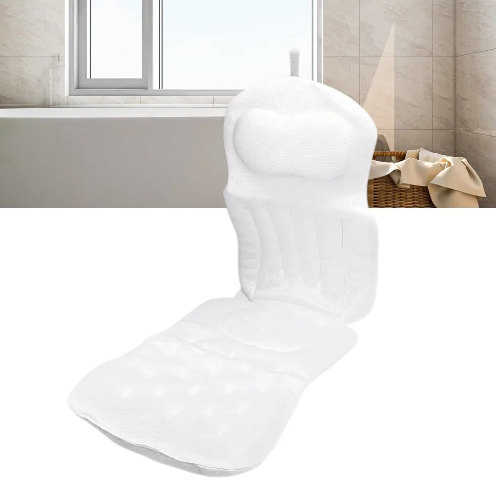 Polyester Full Body Bath Pillow White Non-Slip Design Bathtub Cushion with Suction Cups 4D High Elasticity Bathtub Pillow