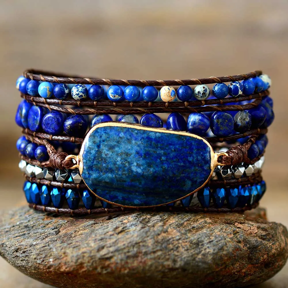 

Multi layering Wrap Bracelets Lapis Luzuli Beaded Braided Strand Bracelet Handmade Vegan Hippie Jewelry Bijoux Wholesale